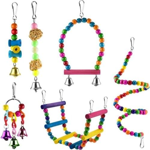 6 Pcs Bird Parrot Toys Swing Toy Pet Climbing Ladders Fun For Parrots Colorful Chewing Hanging Hammock Swing Bell