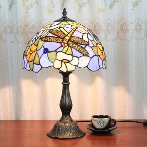 8 Inch Flesh Country Flowers Tiffany Table Lamp Country Style Stained Glass Lamp for Bedroom Bedside Lamp E27 110-240V