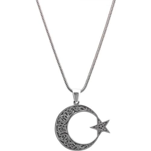 925 Sterling Silver Moon Star Silver Necklace