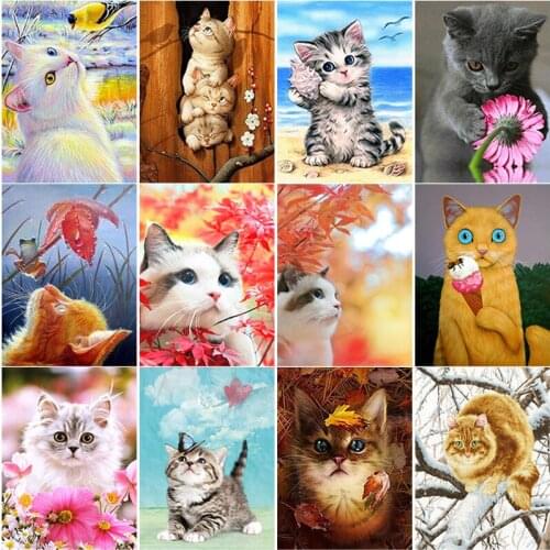 New DIY 5D Diamond Painting Full Square Round Drill Cute Cat Diamond Embroidery Animal Scenery Cross Stitch Scenery Home Decor