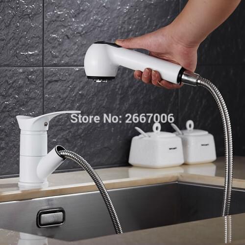 Free shipping High Level Flexible Kitchen Pull Out Sprayer Faucet White Paint Faucet Brass Sink Taps Mixers made in China ZR586