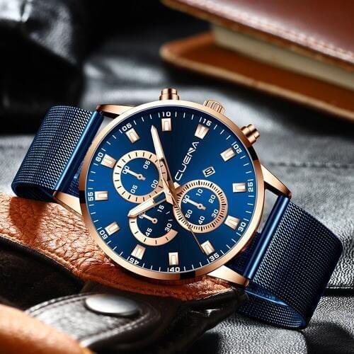 CUENA Men Fashion Sport Mesh Stainless Steel Belt Strap Watch Top Brand Luxury Quartz Watch Men Casual Watch Relogio Masculino