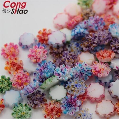 Cong Shao 200pcs 9.5mm flower shape resin rhinestones trim crystals stones flatback For phone Clothing crafts DIY CS179C