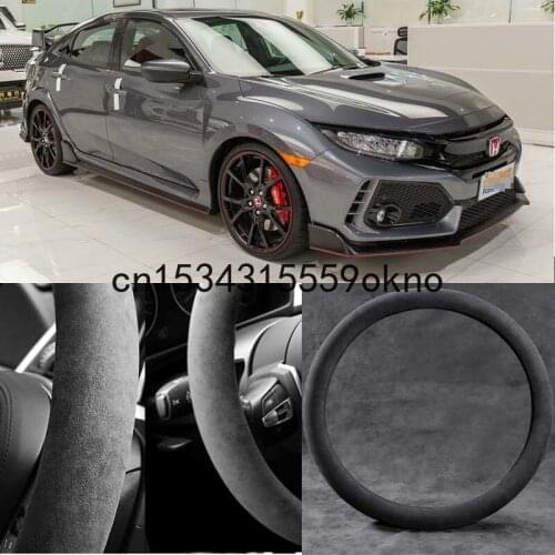 For Honda Civic Circular Black Alcantara Suede Car Steering Wheel Cover Car Accessories
