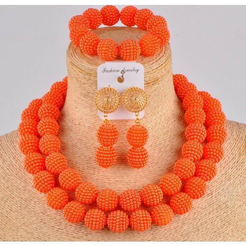 Europe and America simulated pearl sets oarnge african beads jewelry set Nigerian wedding necklace ZDS02