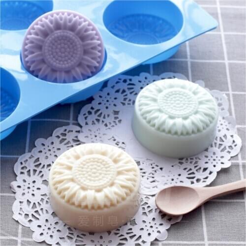 6 Cavity Sun Flower Soap Making Supplies Silicone Mold Handmade Soap Craft Molds Cake Mousse Ice Cubes Tray Moulds Baking Tools