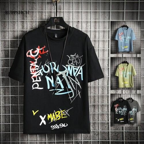 New Men T-Shirt Oversized Printing Letters Graffiti Men and Women Fashion Short-Sleeved T-Shirt Summer Street Hip-Hop Men Shirt