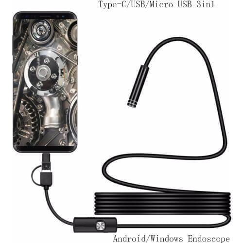 HD 1080P USB C Android Endoscope Semi Rigid Tube Waterproof Endoscope Camera For Car Repair Pipe Inspection Mini Camera