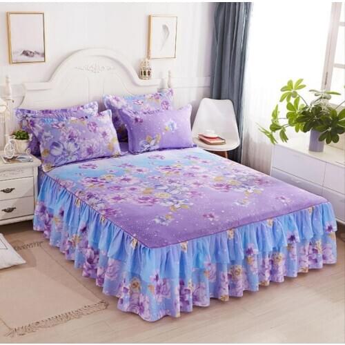 Cotton Bed Skirt Type Bedspread Set Simmons Cotton Dust-proof Protective Cover Princess Non Slip Bed Sheet With Pillowcase F0377