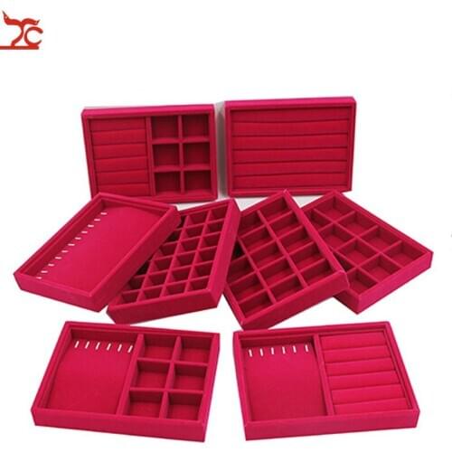 Rose red velvet jewelry display tray 20*15cm ring earring storage box drawer bracelet pendant collection box