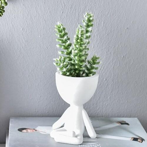 Creative Humanoid Ceramic Flower Pot Stand Sit Position Planter Imitation Flowerpot Water Storage Plant Permeable Type Home Gard