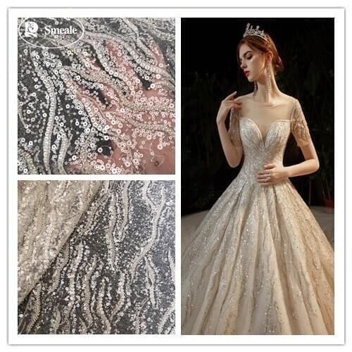 2020 New Beads Sequins Lace Fabric Luxury Evening Dress French Lace Silver White RS2958