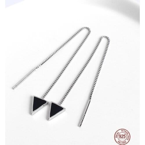LKO Long Tassel Geometry Triangle Drop Earrings S925 Sterling Silver Earrings For Women Summer Jewelry Girls Party Gift