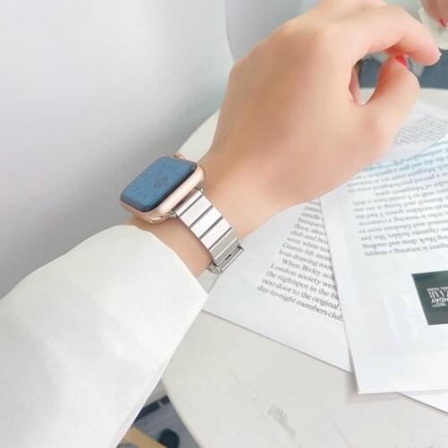 Fashion Metal Link Bracelet for iWatch 40/44mm Se 6 5 4 Stainless Steel Strap for Apple Watch Lady Correa 38/42mm Series 3 2 1