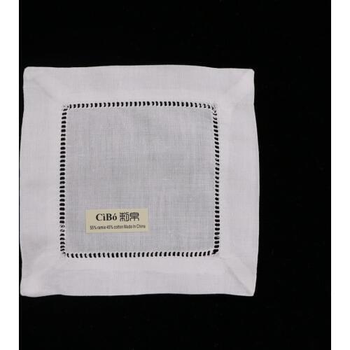N030-6: 120 pieces White Ramie/Cotton Hemstitched Cocktail Napkins Ladder Hem Stitch Cloth Napkin Coasters