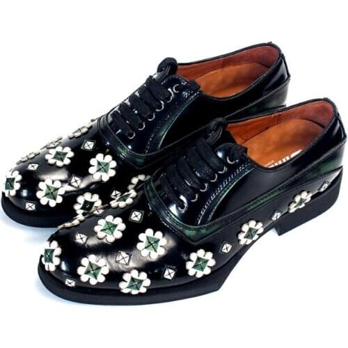 New fashion floral shoes for men genuine leather Geometry cherry blossom men shoes lace up wedding shoes