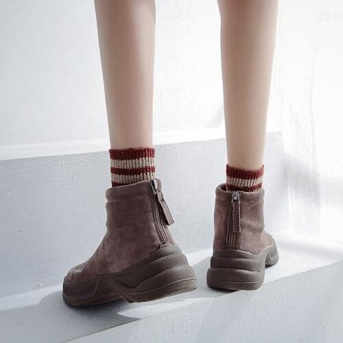 2021 New Thick Bottom Flock Sneakers Boots Women Zip Plush Fur Inside Sneakers Shoes Women Ankle Winter Boots Zipper Hot Sell