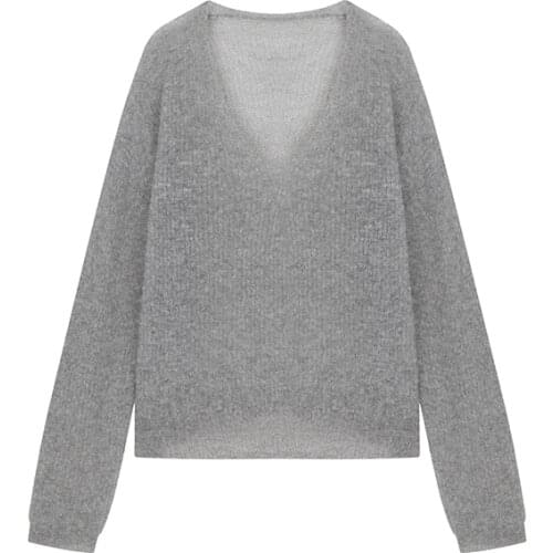 SHUCHAN Mohair Blend New 2021 Autumn Loose Women Sweater V-Neck Winter Thin Knit Pullover Fall Casual Korean Fashion