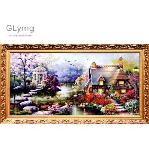 New DIY 5D Diamond Mosaic Landscapes Garden Lodge Painting Cross Stitch Kits Square Drill Diamonds Embroidery Home Decoration