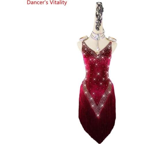 Latin Dance Dress senior velvet AB stones fringes dress Performance Clothes Custom Adult Child latin dancing Competition dresses