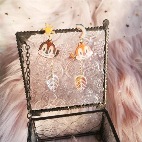 Disney Chipmunk Pendant Earrings Baby Dolls Toys Cartoon Doll Accessories Cute Squirrel Ear Clip Gilrs Birthday Gifts Dolls Toys