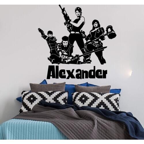 Custom Name Practical Video Game Wall Sticker Boy Room Kids Room Personalized Name Gamer Weapon Gun Wall Decal Vinyl Decor