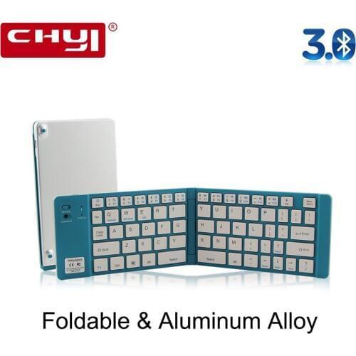 CHYI Wireless Keyboard Bluetooth 3.0 Foldable Ultra Slim Mini BT Keypad With Aluminum Alloy Base Phone Stand Back Holder For PC