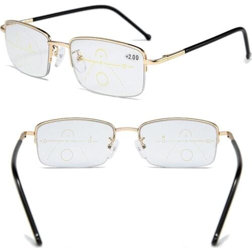 Spring Temple Alloy Frame Luxury Men Women Progressive Multifocus Reading Glasses ADD 75 100 125 150 175 200 To 400 with Case