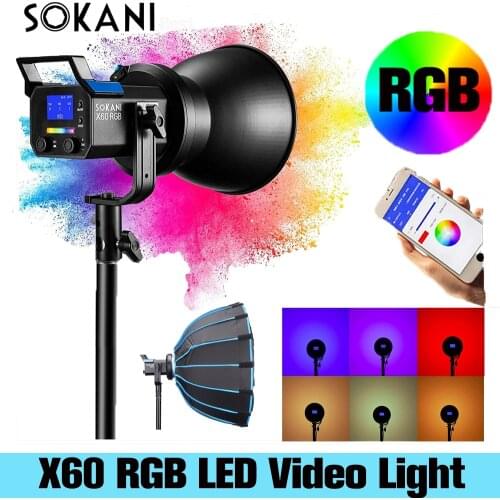 Sokani X60 RGB LED Light Video Light 80W 2800K-10000K Bowens Mount Softbox TLCI 95+ Effect Lighting For Photography Photo Video