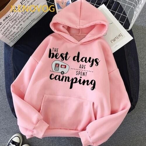 The Best Days Are Spent Camping Letter Print Pink Hoodies Women Funny Vogue Sweatshirt Winter Spring Autumn Tracksuit Wholesale