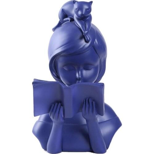 Creative sculpture of the girl reading for home decoration ornamentation abstract statue of the girl model in miniature
