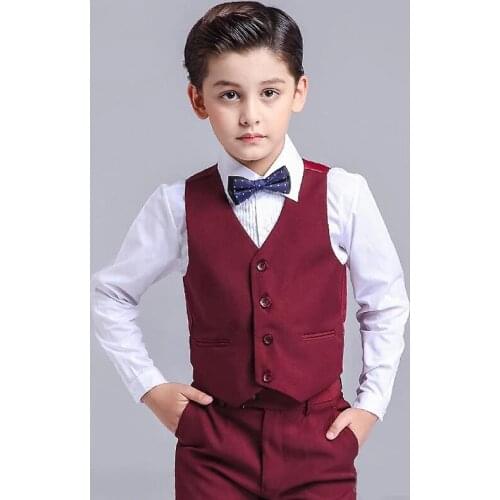 Spring And Summer Burgundy Boys Formal Suits Dinner Tuxedos Little Boy Groomsmen Kids Children For Wedding Party Prom Suit Wear
