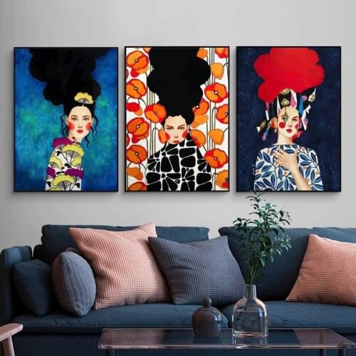 Vintage Poster Abstract Girl Hair Flower Bird Print Colorful Wall Art NordicCanvas Painting Wall Pictures for Living Room Decor