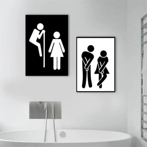 Funny Girl Boy Toilet Remind Sign Canvas Painting Wall Art Nordic Posters and Prints Wall Pictures for Living Room Decoration