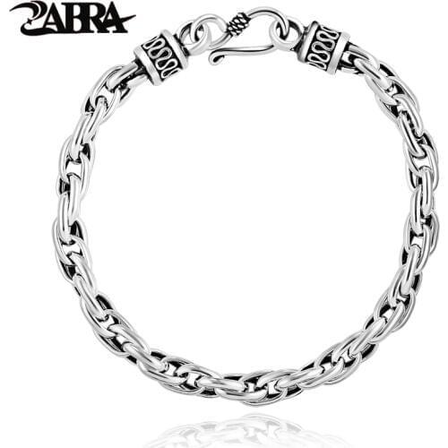 ZABRA Real Solid 925 Sterling Silver Water Shape Vintage Bracelet for Mens Women Steampunk Retro Thai Silver Process Men Jewelry
