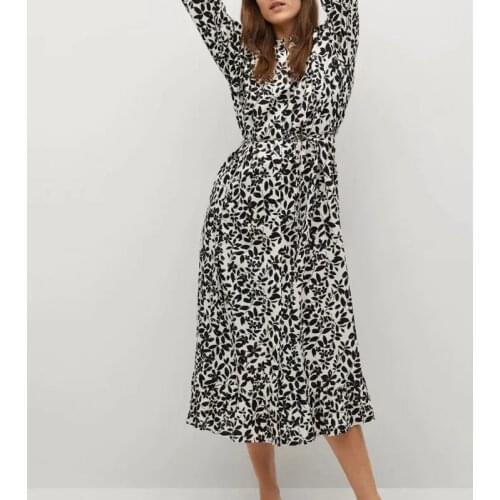 Za Womens Dresses With Belt Leopard Print Midi Dress Long Sleeve Bow Fashion Vintage Ladies Vestidos Elegant Chic Woman Dresses