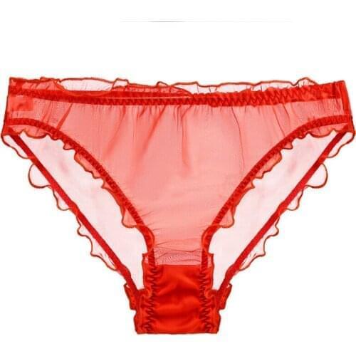 Womens Sexy Panties Large Sizes Summer New Thin Transparent Mesh Fake Silk Underwear for Women Briefs Plus Size Panties