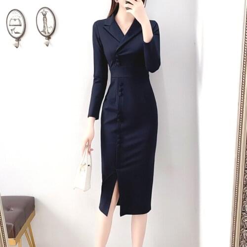 Elegant Women Dress High Waist Autumn Winter Female Dresses Long Sleeve V Neck Korean Clothing Vestidos Largos Verano WPY2260