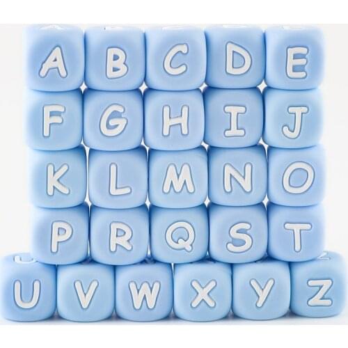 Sunrony 10pcs Blue Letter Silicone Beads 12mm Baby Teether Beads Chewing Alphabet Bead For Personalized Name DIY Teething