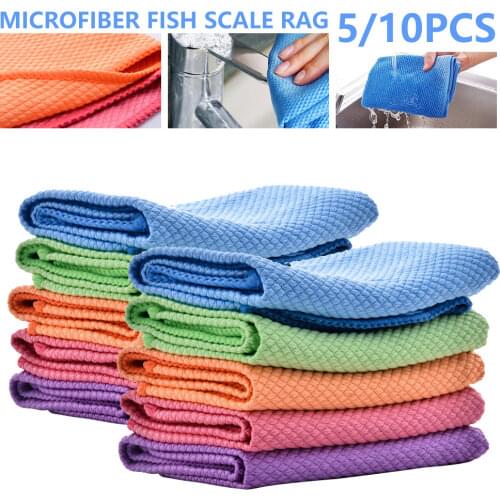 5/10pcs Microfibre Scouring Pad Kitchen Dish Towel Reusable Kitchen Wipes Soft Dishcloths Lint-Free Cleaning Cloth For Car