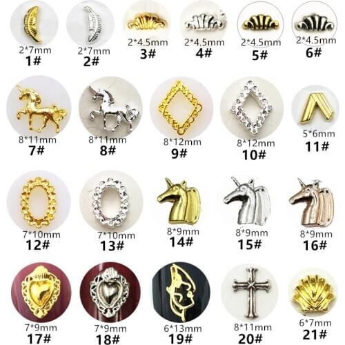 50pcs/pack Japan Metal 3D Nail art Decorations Kawaii Unicorn Oval Nail Parts Nail Accessories DIY Alloy Nail tools Supplies