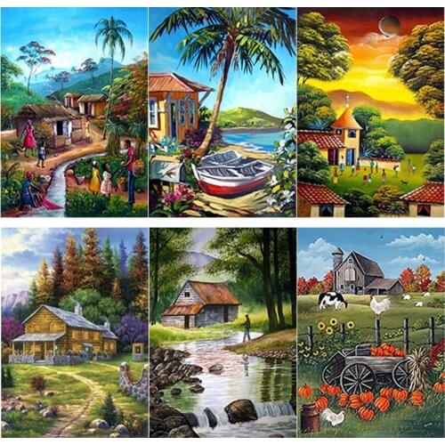 5D DIY Diamond Painting Full Square Round Drill Scenic Lodge Diamond Embroidery Tree Scenery Cross Stitch Crafts Home Decor Gift