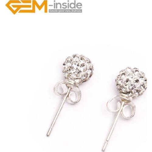 6mm GEM-inside Assorted Colors 6mm Rhinestone Czech Crystal silver plated Lady students Earrings Gifts Wholesale! New Fashion