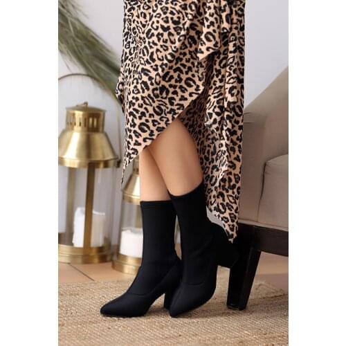 A006-20Siyah Stretch Pink Potin Black Stretch Women 'S Boots A006-20