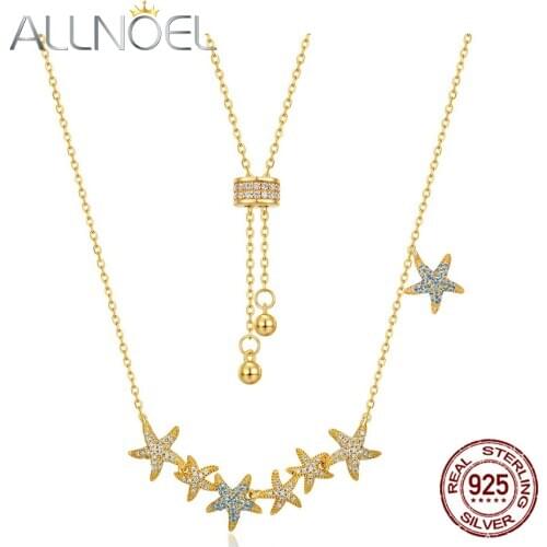 ALLNOEL 925 Sterling Silver Necklace For Women Blue Spinel White Zirconia Personalized Starfish Design Jewelry Engagement Choker
