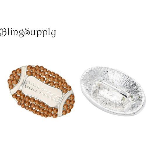 Free shipping 24*15mm football rhinestone button with shank 50PCS/lot(BTN-5440)