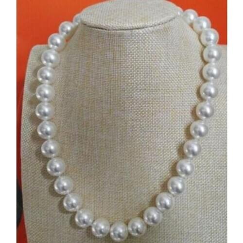 Free shipping Noble jewelry AAA natural 12mm round south seas white pearl necklace 18inch