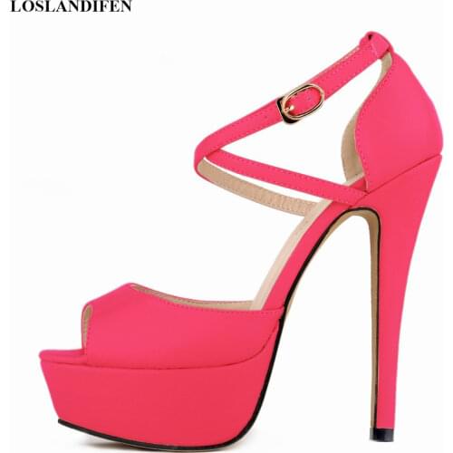 Soft Leather High Heel Women Shoes Ladies Pumps Sexy Summer 2021 Fashion Buckle Peep Toe Sandals Party Dress High Platform Shoes