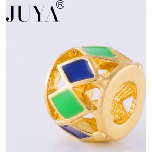 Big Promotion 5 pieces gold copper enamel beads for jewelry making 6mm*9mm Square-Shape Hollow Beads Findings Accessories