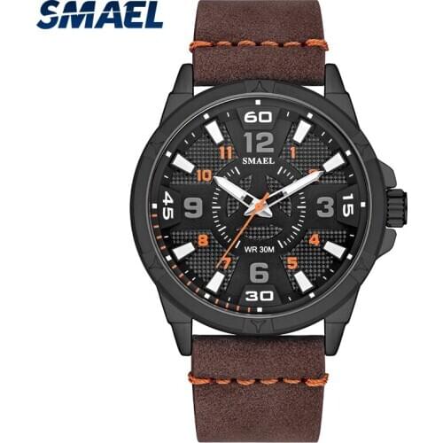 SMAEL 2021 Fashion Mens Quartz Wrist Watch With Leather Strap Minimalist Casual Waterproof Creative Watch SL-9102